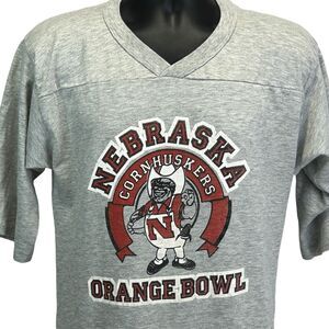 Vintage Nebraska Cornhuskers Orange Bowl T Shirt UNL University Gray M Medium